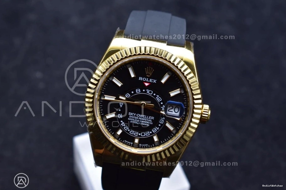 (Gain A23J Best Sky-Dweller ZF 336238 Weight) 1:1 Black Durable YG Edition Dial on 1098 Strap Oysterflex 0410